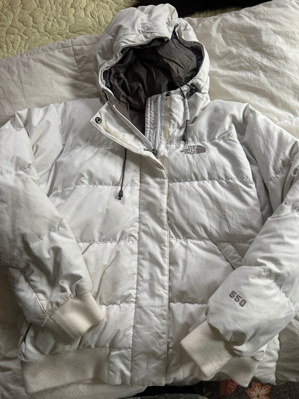 The North Face White Hooded 550 Down Puffer Jacket